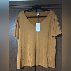 a new day V-Neck Short Sleeve Top - Mustard Brown